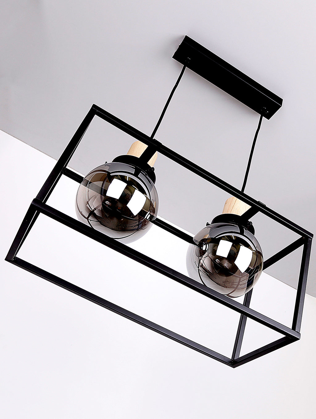Retro 2 lampa wisząca czarny 2x40W E27 klosz dymiony