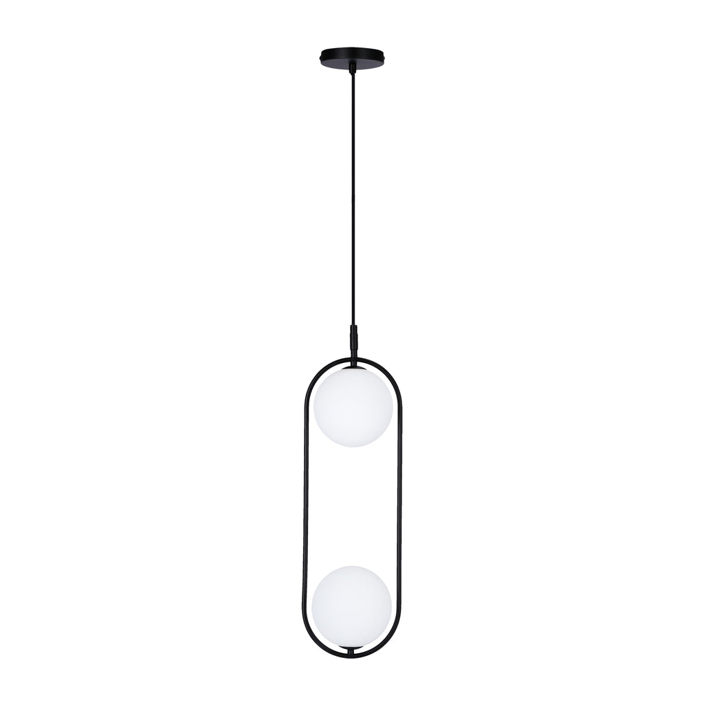 Lampa wisząca CORDEL elegancka - czarna z białymi kloszami kulkami - nowoczesne oświetlenie salonu 2x G9 LED