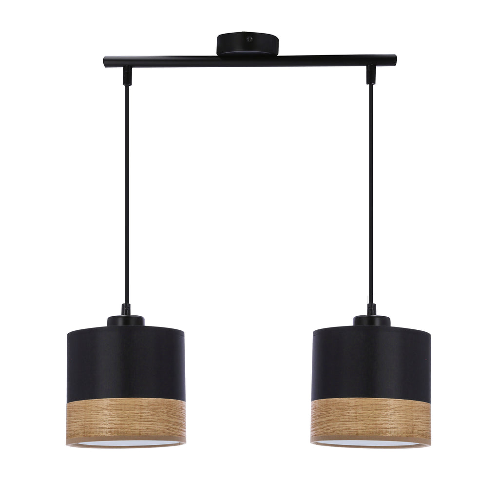 Porto lampa wisząca czarny 2x60W E27 abażur czarny+brązowy