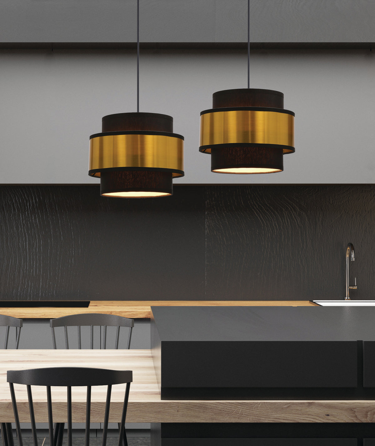Prestige lampa wisząca czarny 2x40W E27 abażur czarny+złoty
