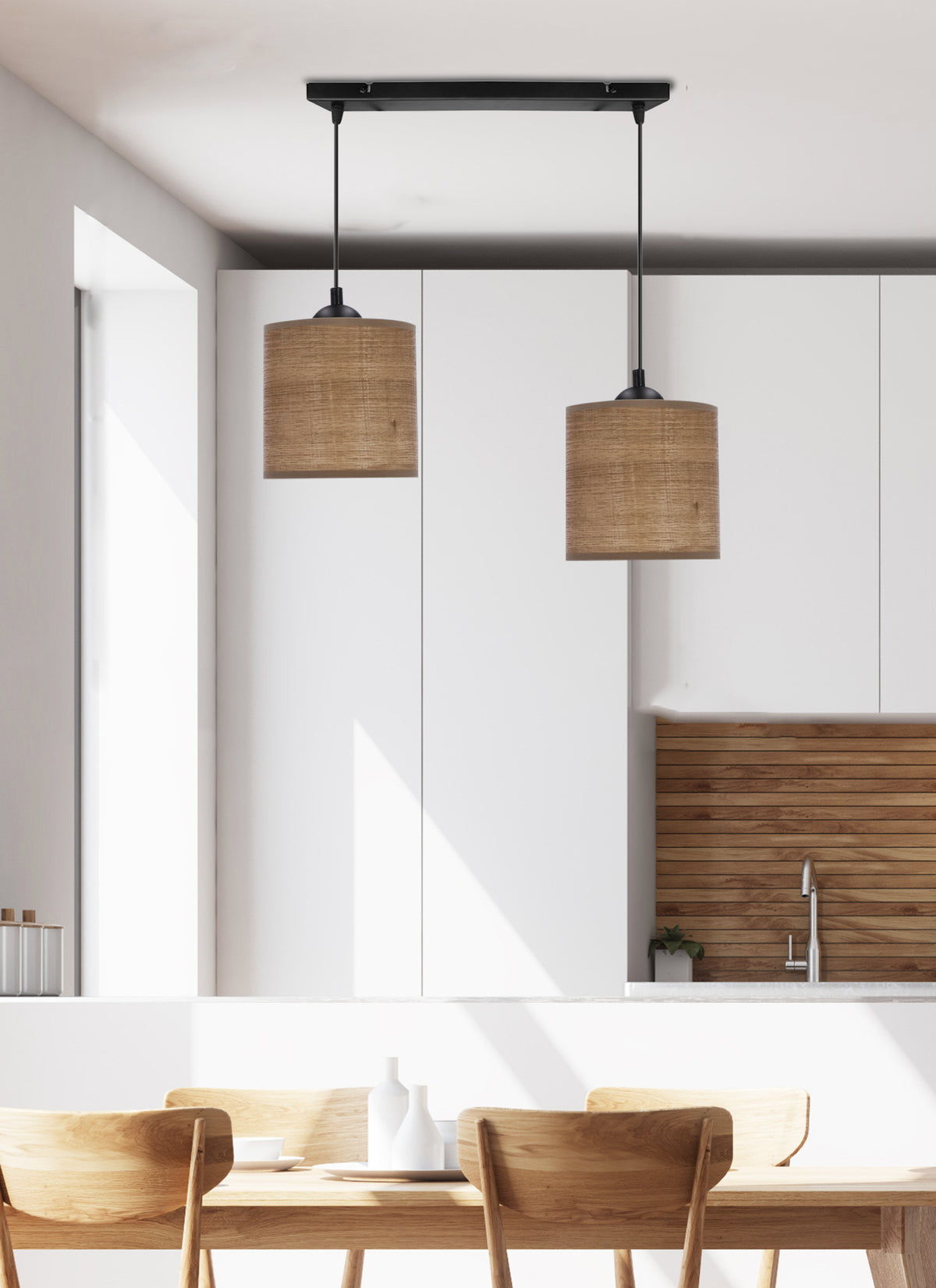 LEGNO lampa wisząca czarny 15 2x40W E27 abażur orzechowy