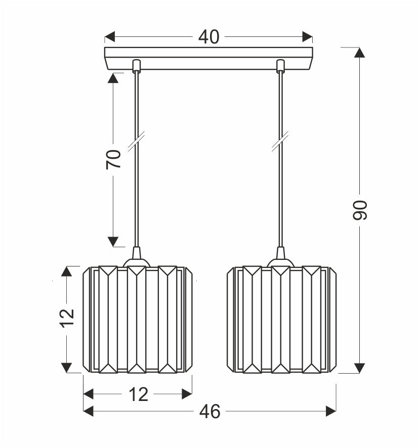 GLASSIA lampa wisząca czarny 2x40 E27 klosz czarny+kryształy bezbarwne