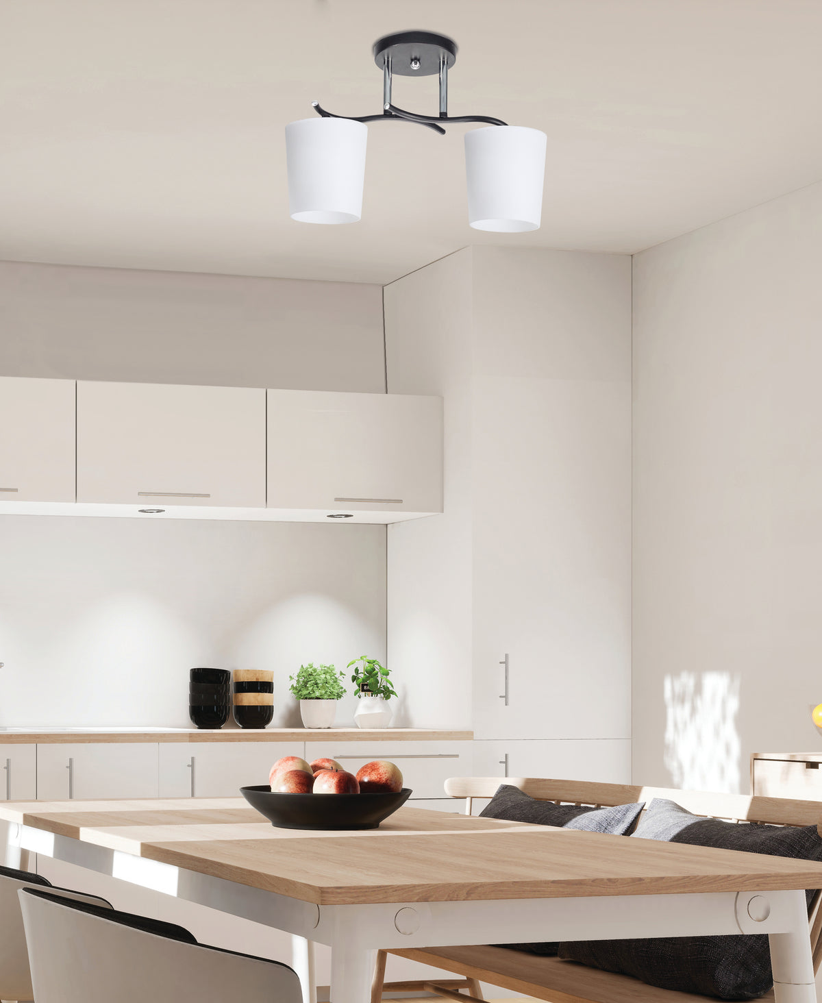 ESNYR lampa sufitowa chromowy+czarny 2x40 E27 klosz biały