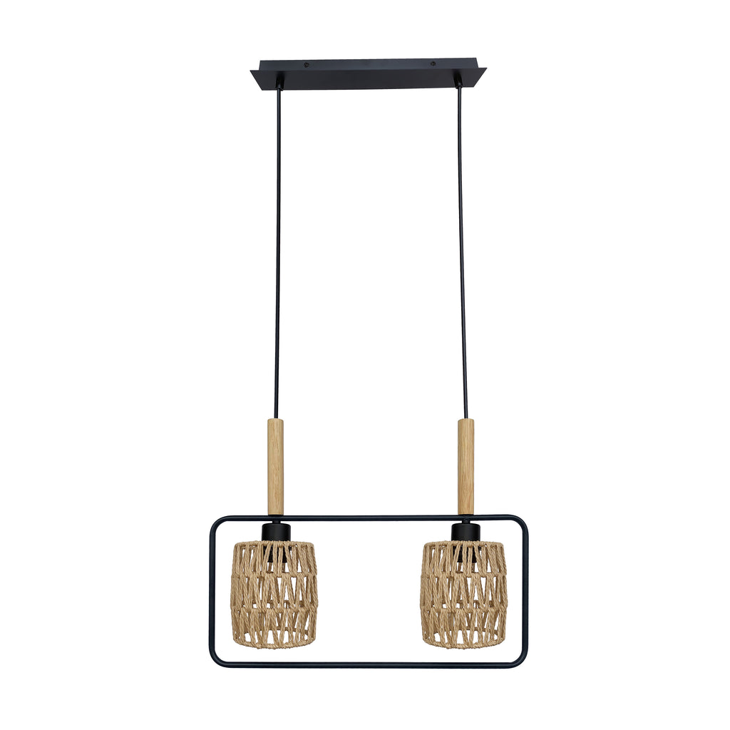 CROWN lampa wisząca czarny 2x40W E27 abażur beżowy