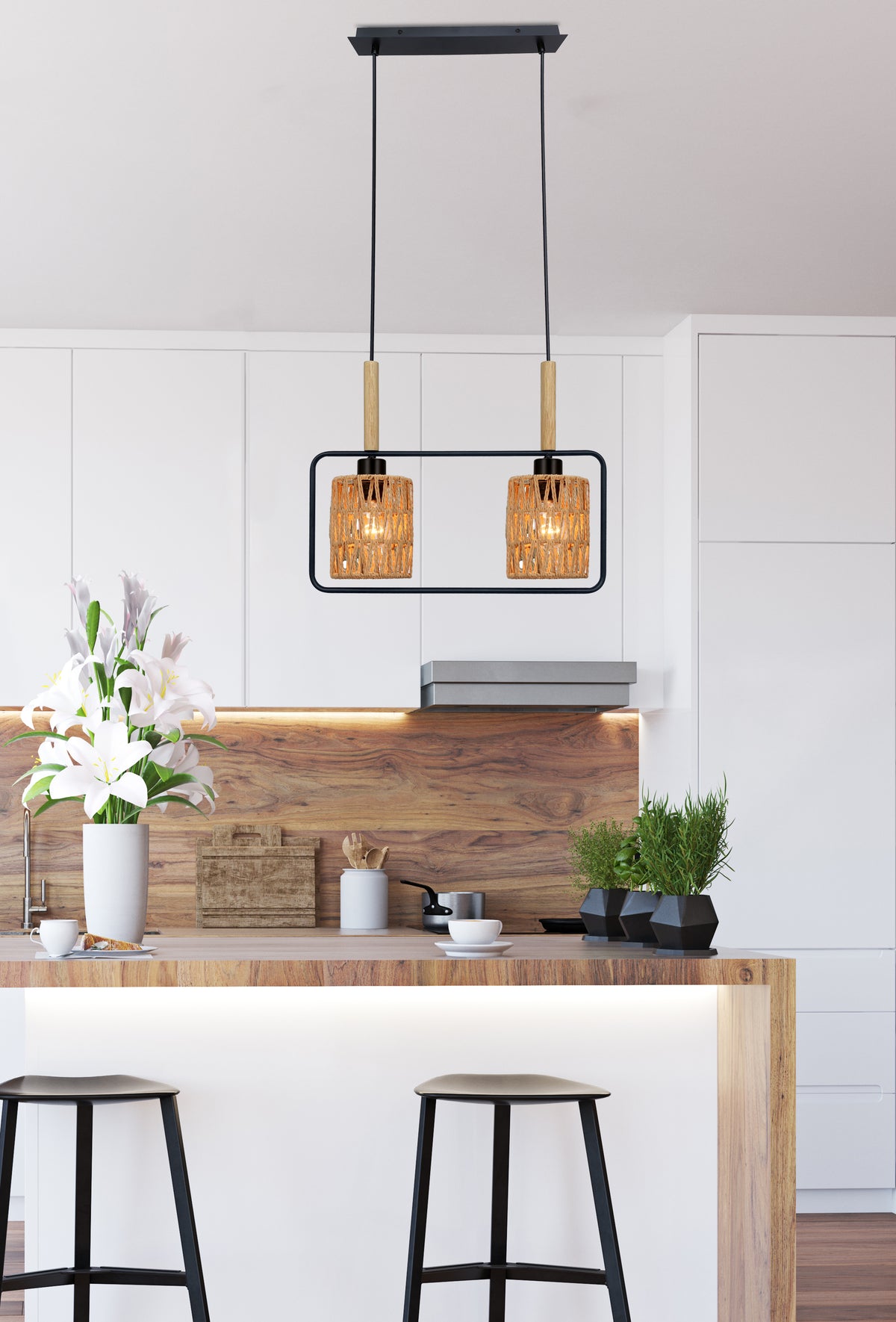 CROWN lampa wisząca czarny 2x40W E27 abażur beżowy