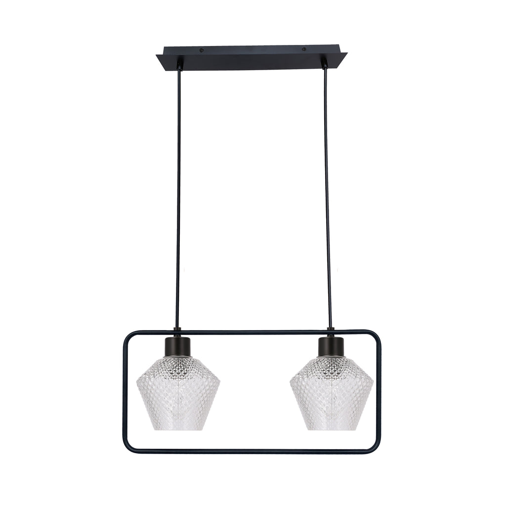 NIKO lampa wisząca czarny 2x40W E27 klosz bezbarwny karbowany