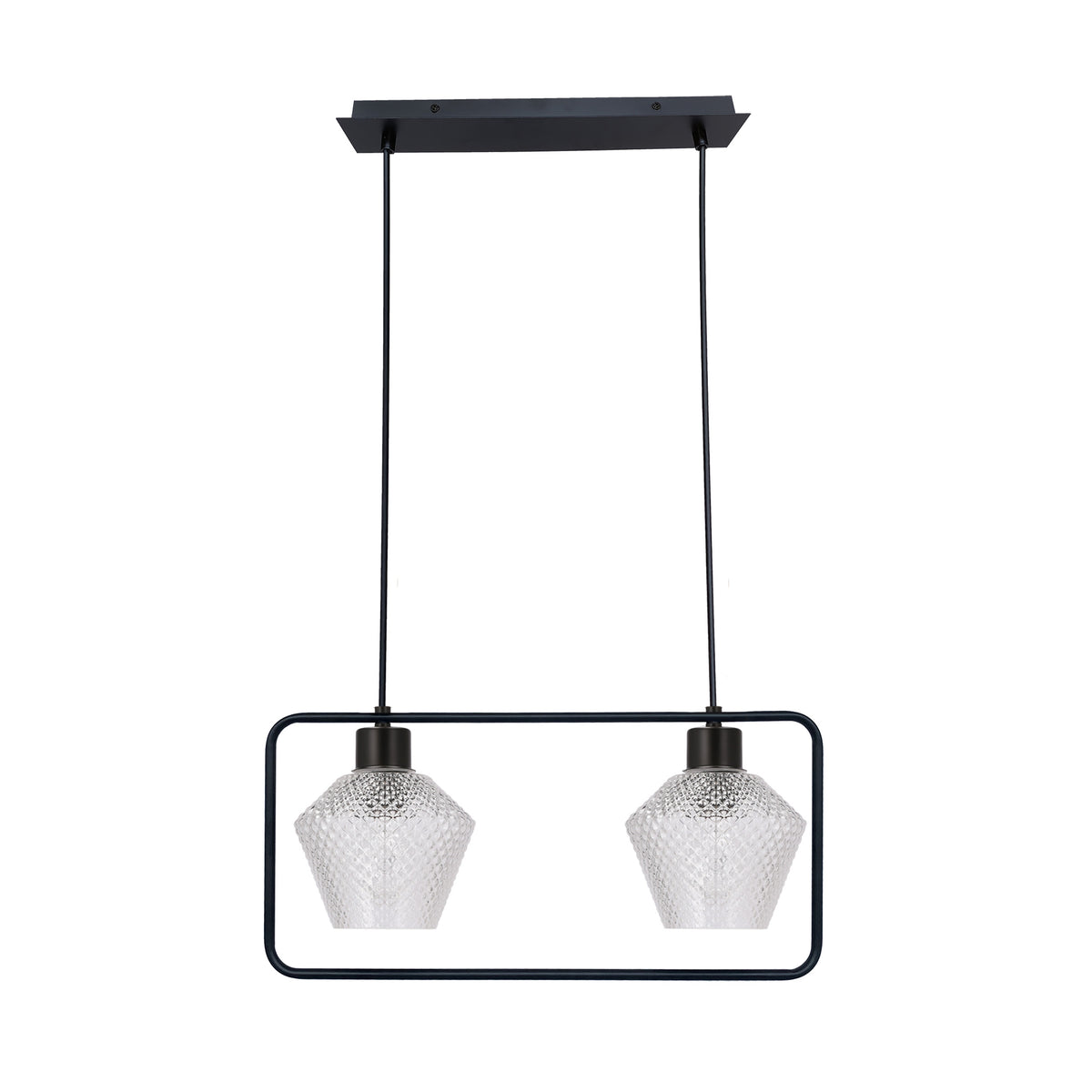 NIKO lampa wisząca czarny 2x40W E27 klosz bezbarwny karbowany