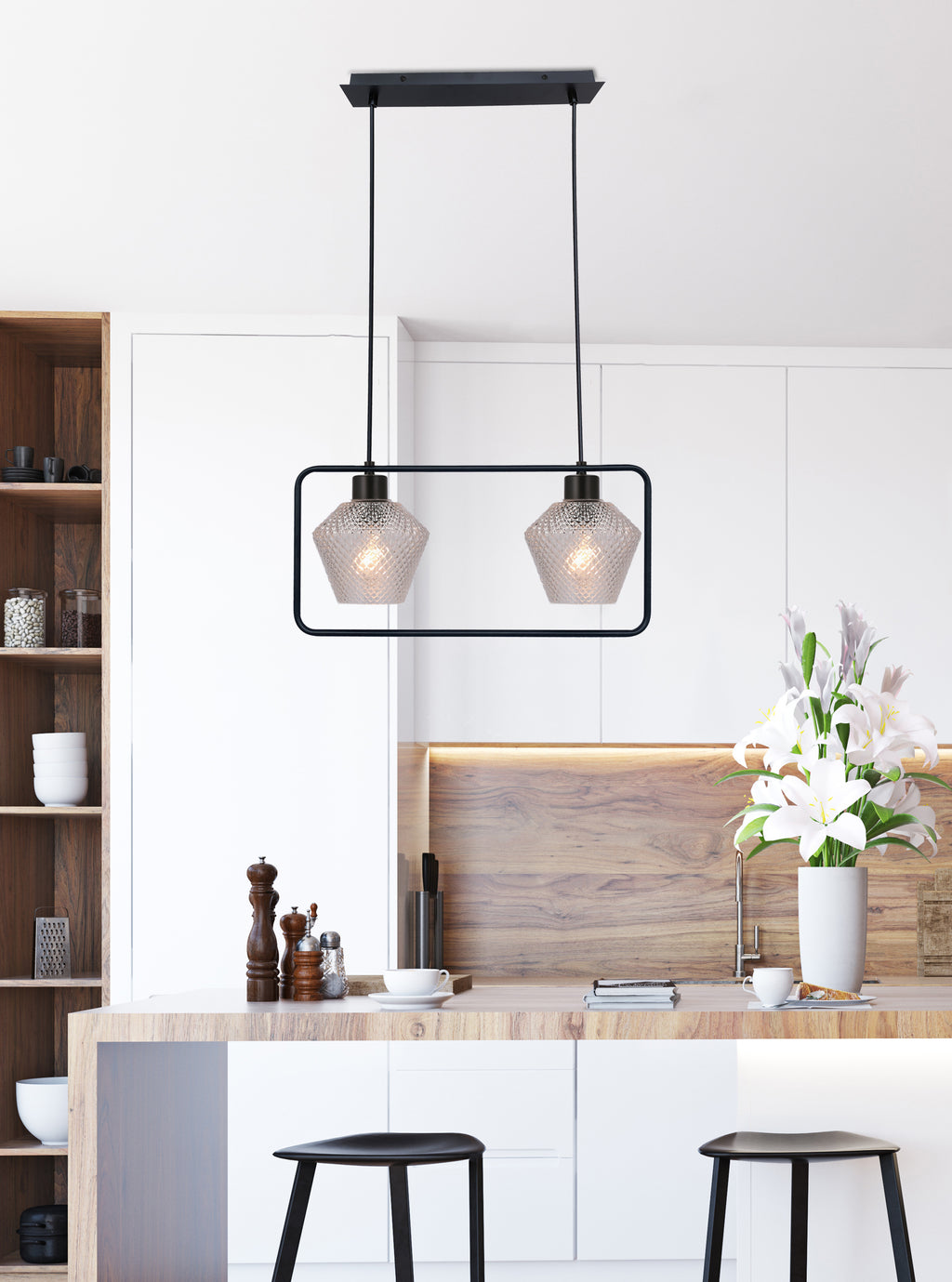 NIKO lampa wisząca czarny 2x40W E27 klosz bezbarwny karbowany