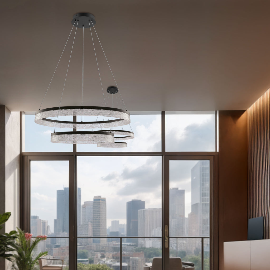 Lampa wisząca FROZI w stylu glamour – czarny klosz z kryształkami – nowoczesny żyrandol LED do luksusowego salonu