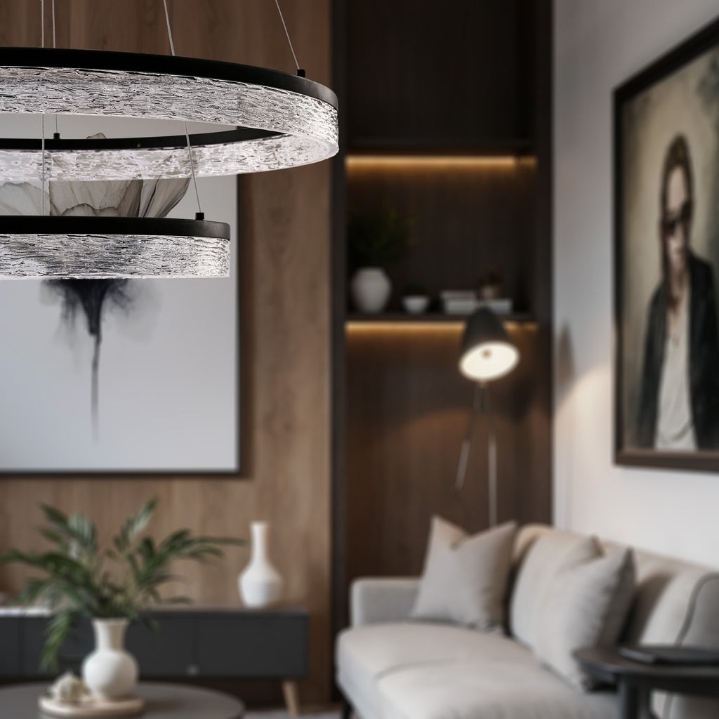 Lampa wisząca FROZI w stylu glamour – czarny klosz z kryształkami – nowoczesny żyrandol LED do luksusowego salonu