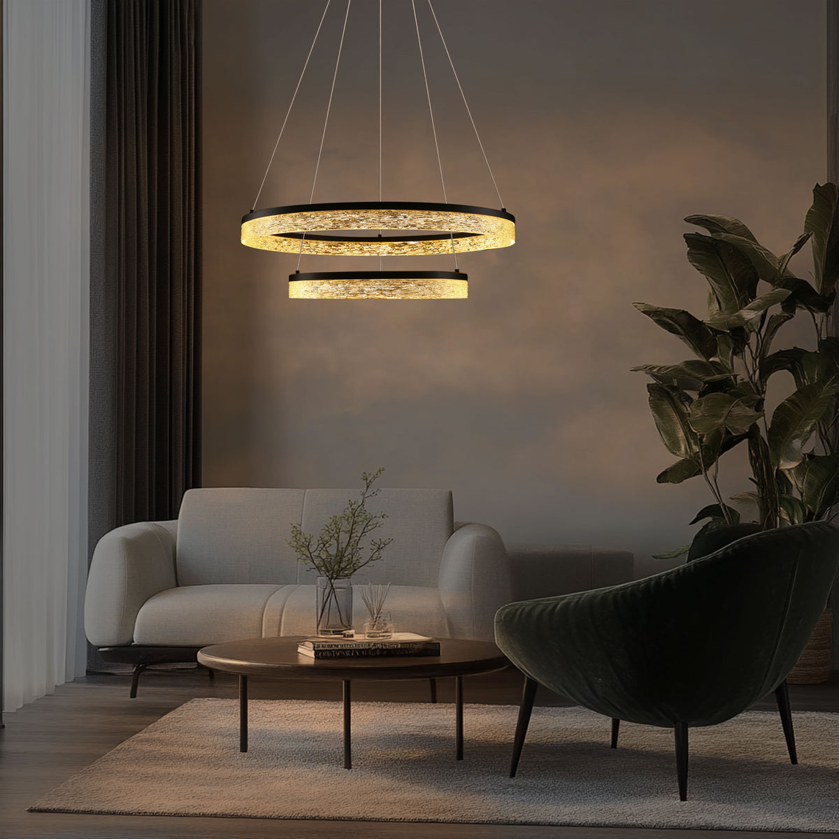 Lampa wisząca FROZI w stylu glamour – czarny klosz z kryształkami – nowoczesny żyrandol LED do luksusowego salonu