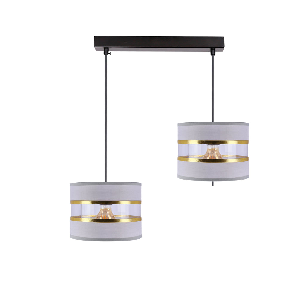 PANDY lampa wisząca czarny 2x40W E27 abażur szary+złoty