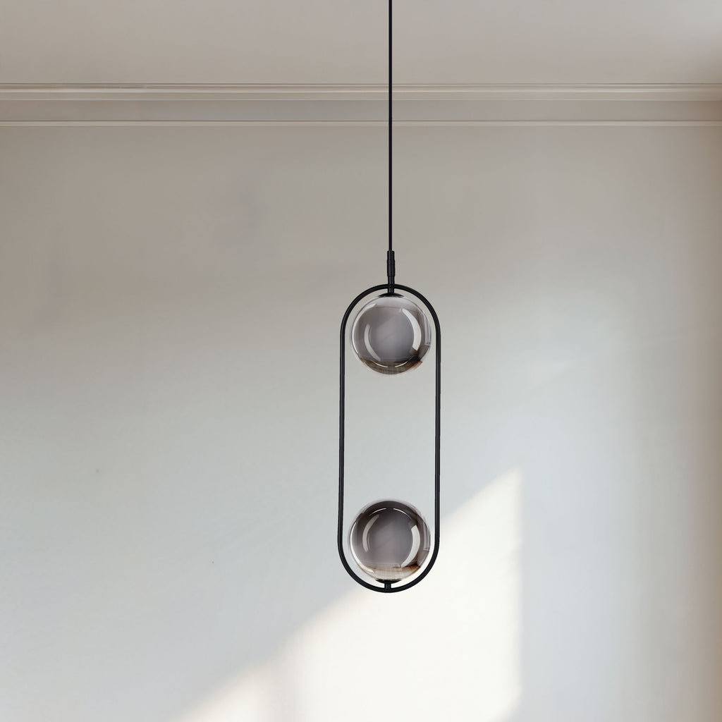 Lampa wisząca CORDEL elegancka - czarna z grafitowymi kloszami kulkami - minimalistyczne oświetlenie salonu 2x G9 LED