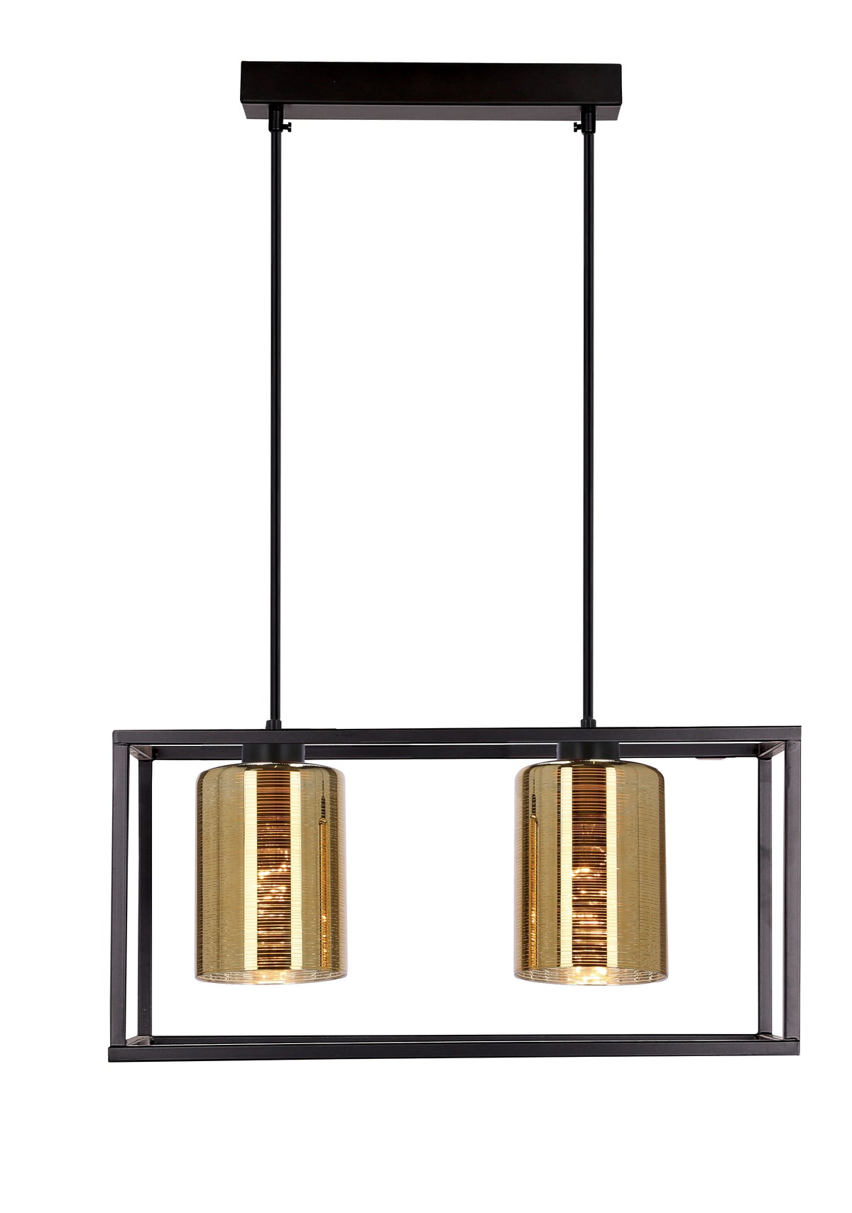 Lampa wisząca LURI 2x40W E27 czarna ze złotymi kloszami, nowoczesna oprawa sufitowa do salonu i kuchni, loftowy styl, elegancki minimalizm