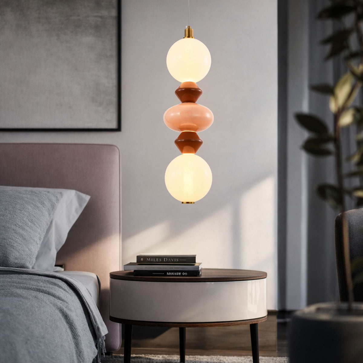 FLORES lampa wisząca mosiężny+brązowy+pomarańczowy 15W LED 3000K klosz biały