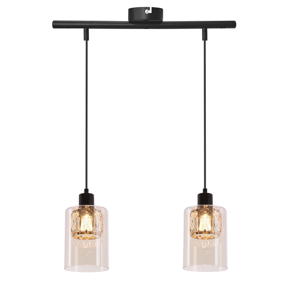 DUCATO lampa wisząca czarny +złoty 2x40W E27 klosz bursztynowy