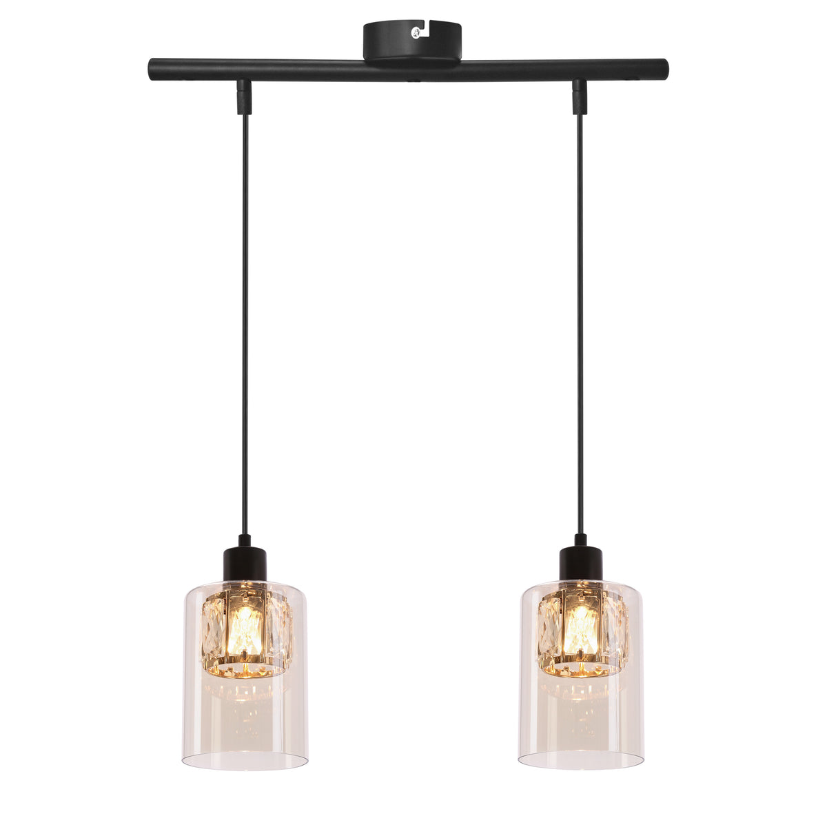 DUCATO lampa wisząca czarny +złoty 2x40W E27 klosz bursztynowy