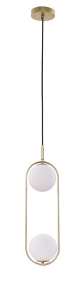 Lampa wisząca CORDEL elegancka - złoty mosiądz z białymi kloszami kulkami - nowoczesne oświetlenie salonu 2x G9 LED