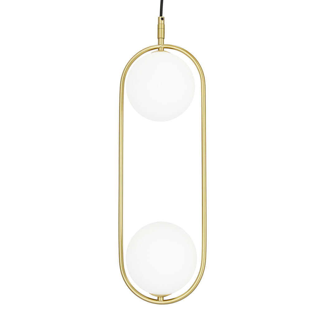Lampa wisząca CORDEL elegancka - złoty mosiądz z białymi kloszami kulkami - nowoczesne oświetlenie salonu 2x G9 LED