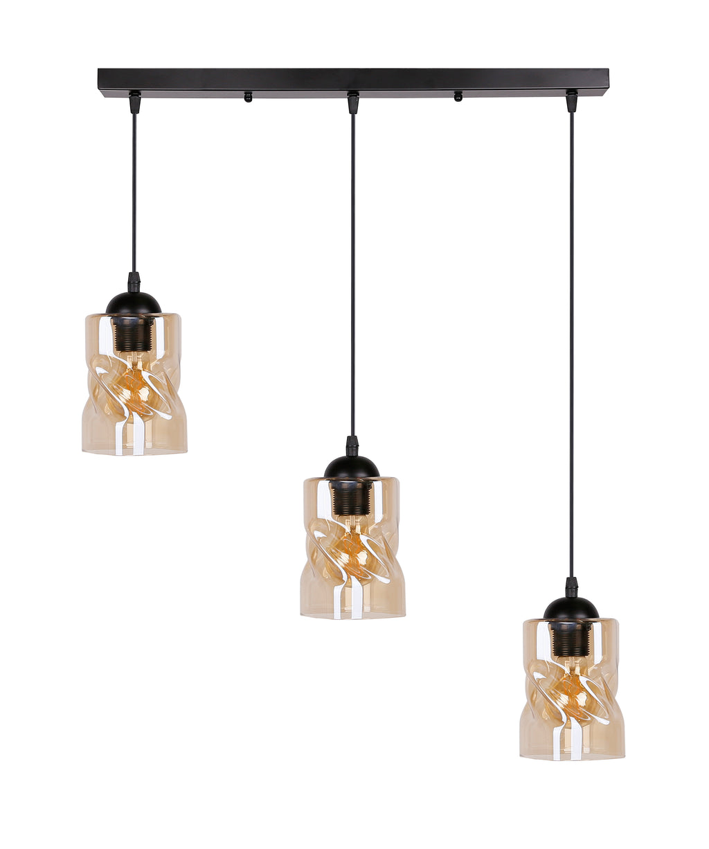 Felis lampa wisząca czarny 3x60W E27 klosz bursztynowy