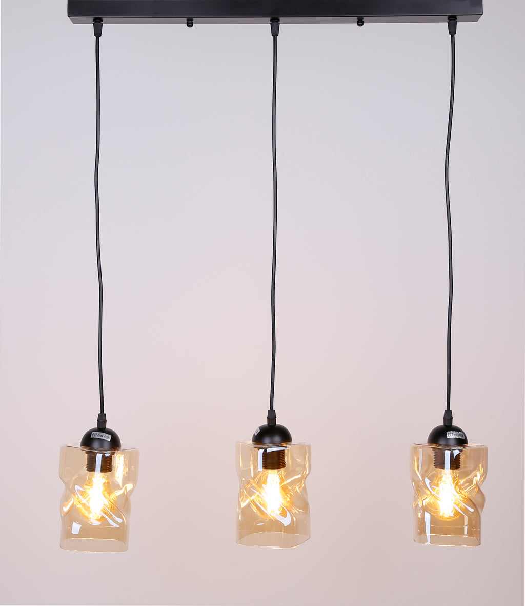 Felis lampa wisząca czarny 3x60W E27 klosz bursztynowy