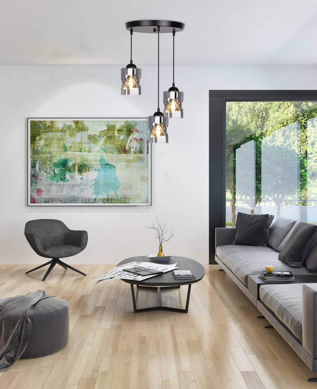 Felis lampa wisząca talerz czarny 3x60W E27 klosz dymiony