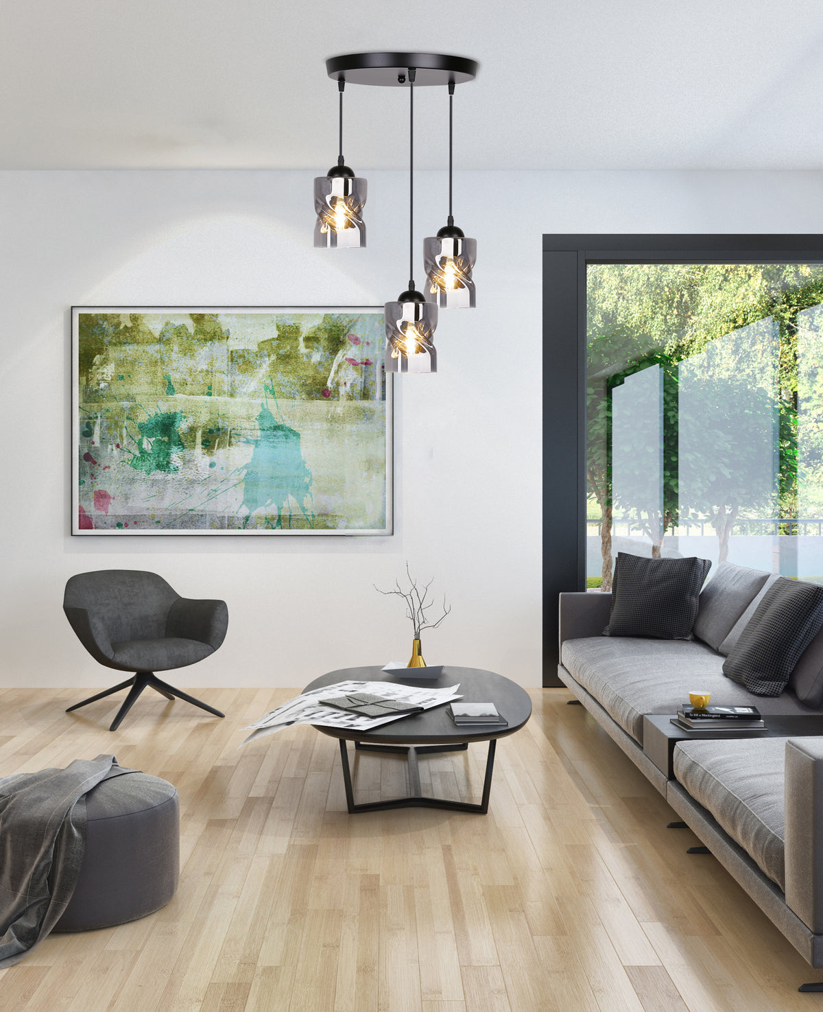 Felis lampa wisząca talerz czarny 3x60W E27 klosz dymiony
