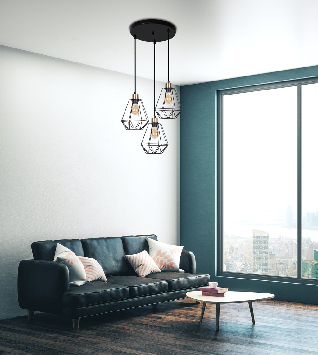 PRIMO lampa wisząca talerz czarny+patyna 3x60W E27 klosz czarny
