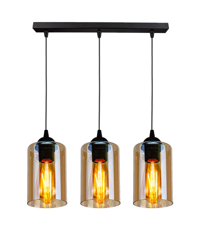 Bistro lampa wisząca czarny 3x40W E27 klosz brązowy