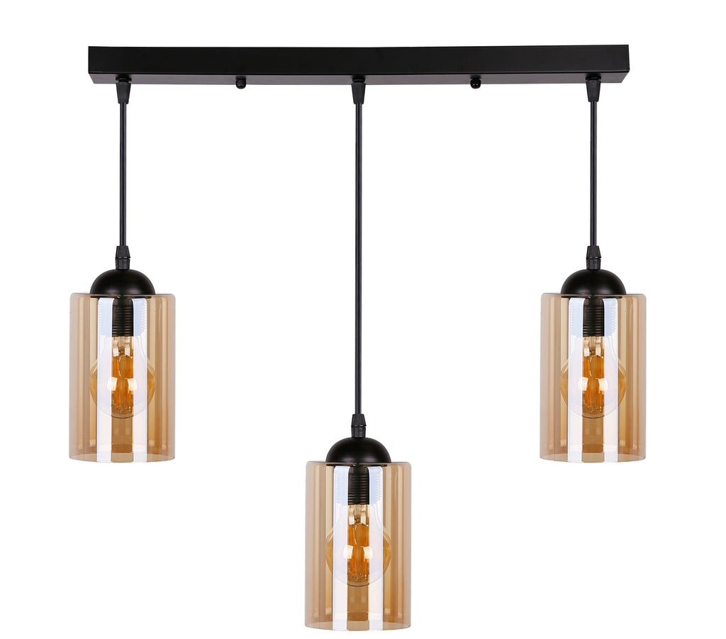 Bistro lampa wisząca czarny 3x40W E27 klosz brązowy