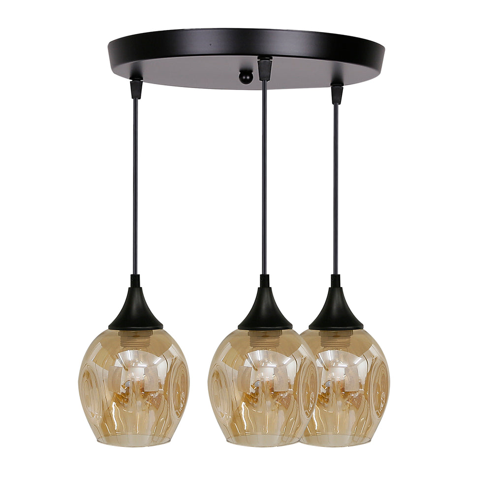 Aspa lampa wisząca czarny talerz 3x40W E27 klosz brązowy