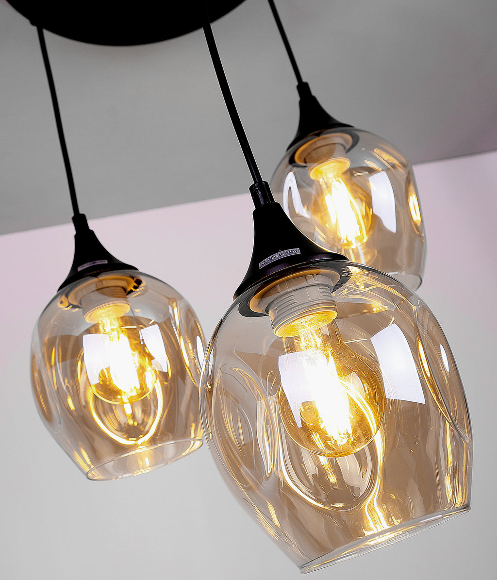 Aspa lampa wisząca czarny talerz 3x40W E27 klosz brązowy