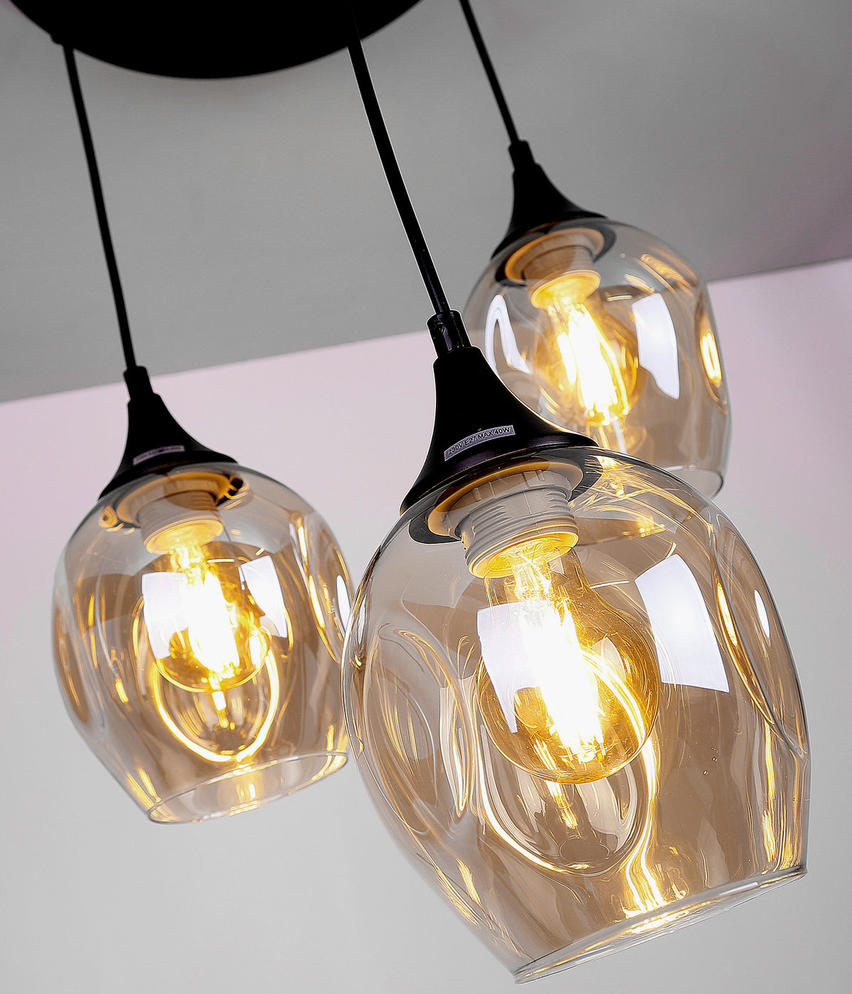 Aspa lampa wisząca czarny talerz 3x40W E27 klosz brązowy