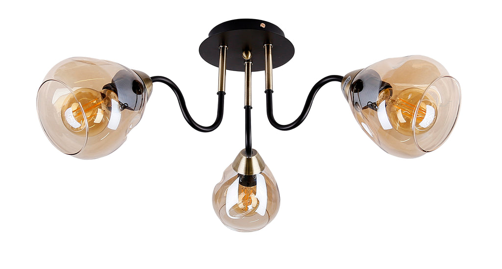 Unica lampa sufitowa czarny+złoty 3x40W E27 klosz dymiony