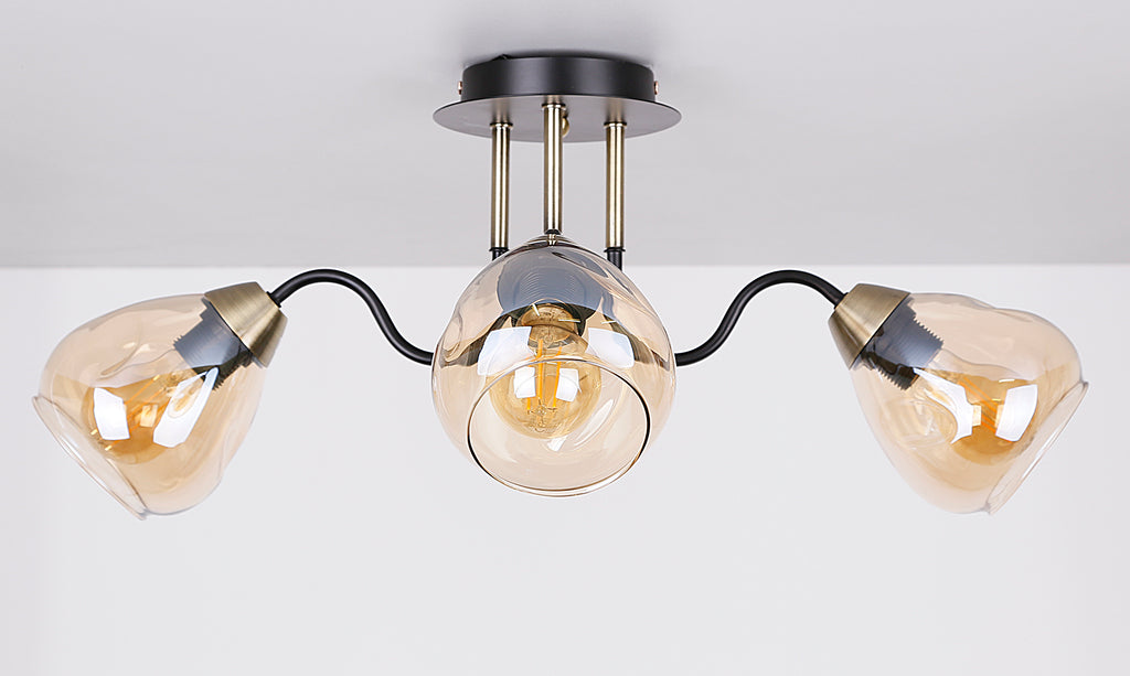 Unica lampa sufitowa czarny+złoty 3x40W E27 klosz dymiony