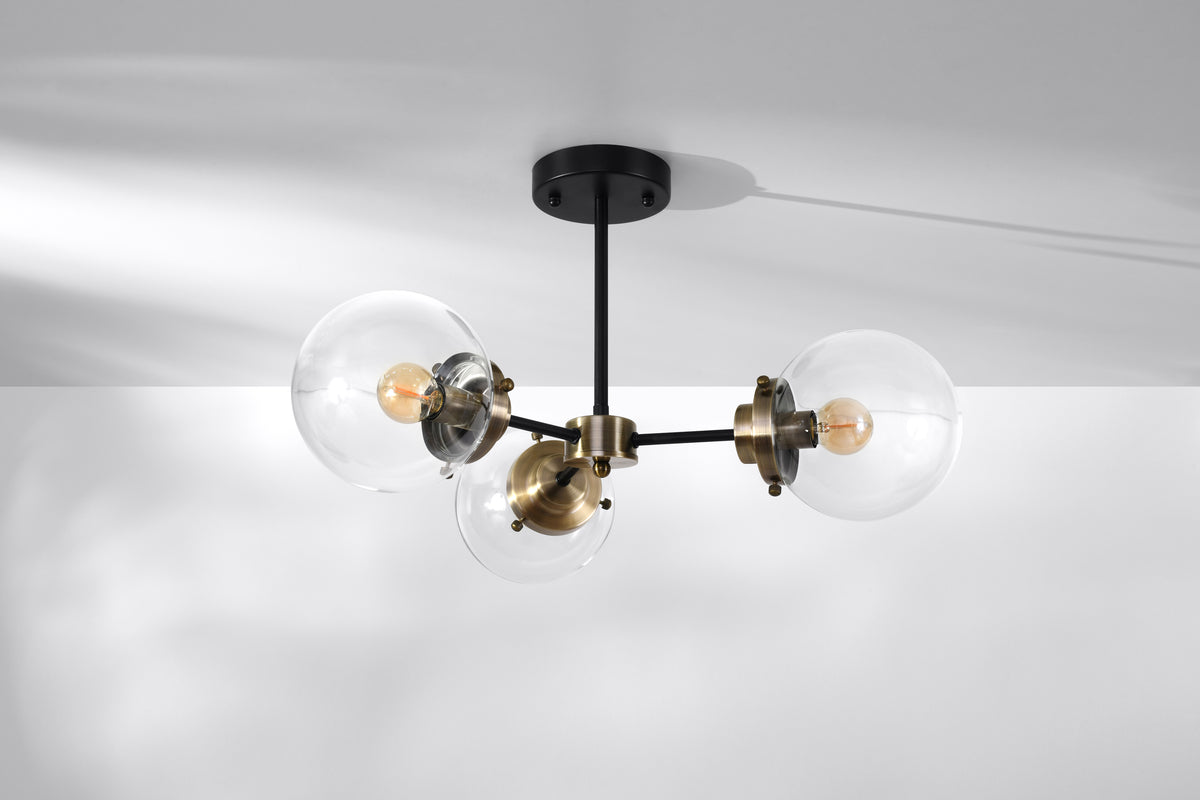 Lens lampa sufitowa czarny+patynowy 3x40W E14 klosz bezbarwny