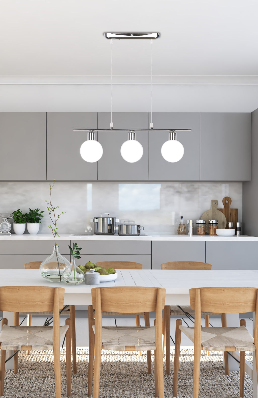 Oden lampa wisząca chromowy 3x40W G9 klosz biały