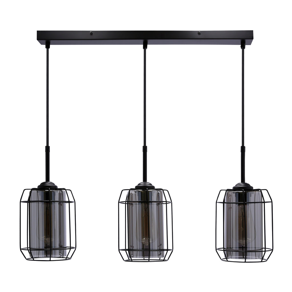 Jonera lampa wisząca czarny 3x40W E27 klosz dymiony