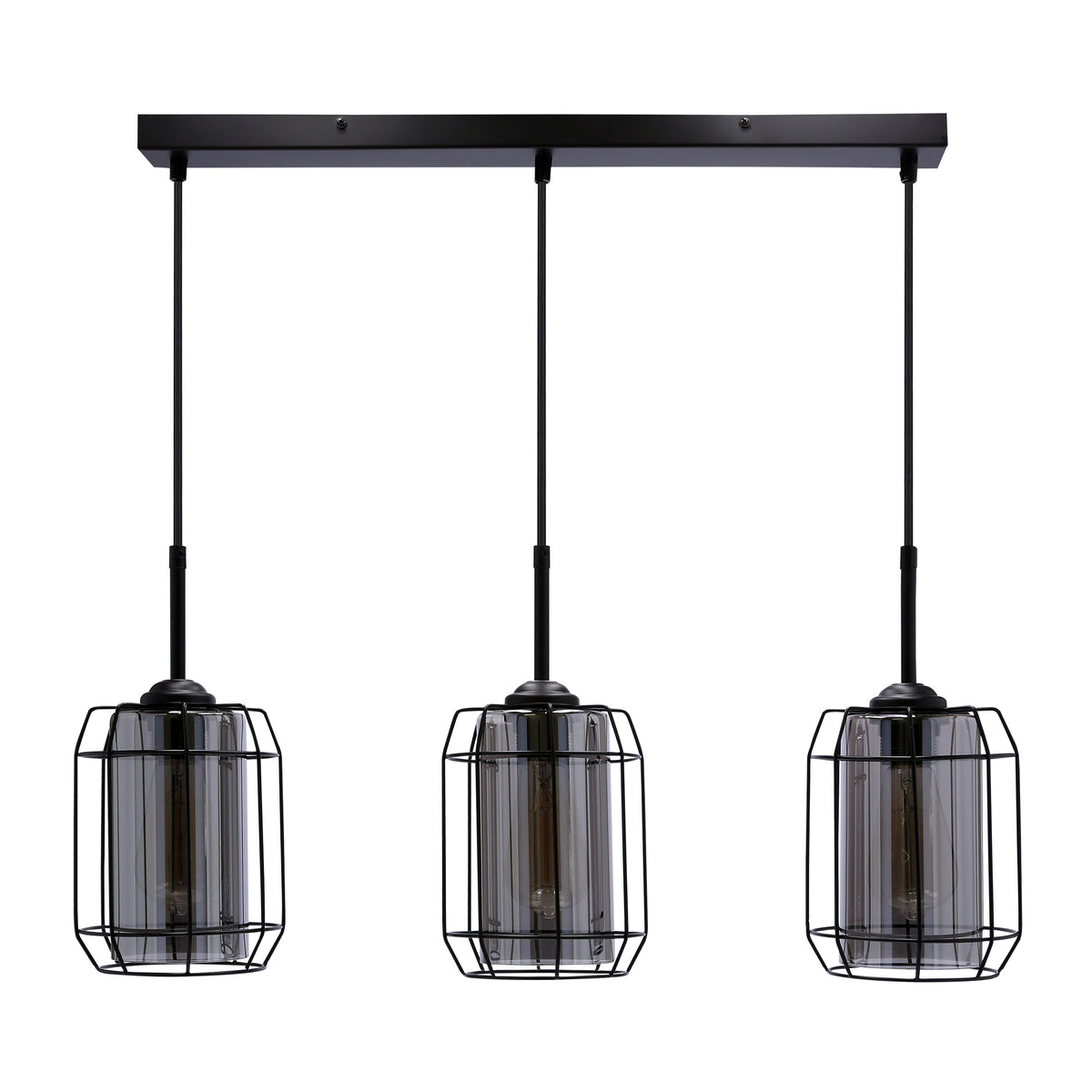 Jonera lampa wisząca czarny 3x40W E27 klosz dymiony