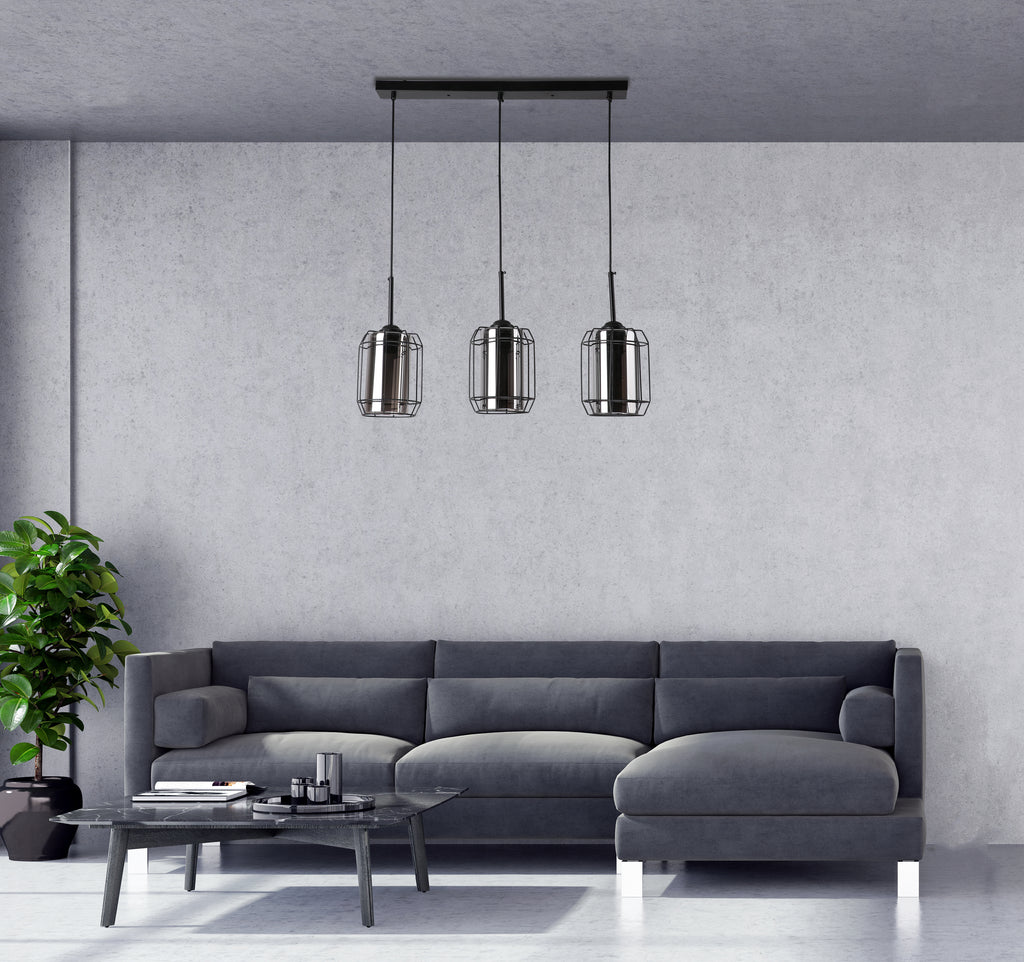 Jonera lampa wisząca czarny 3x40W E27 klosz dymiony