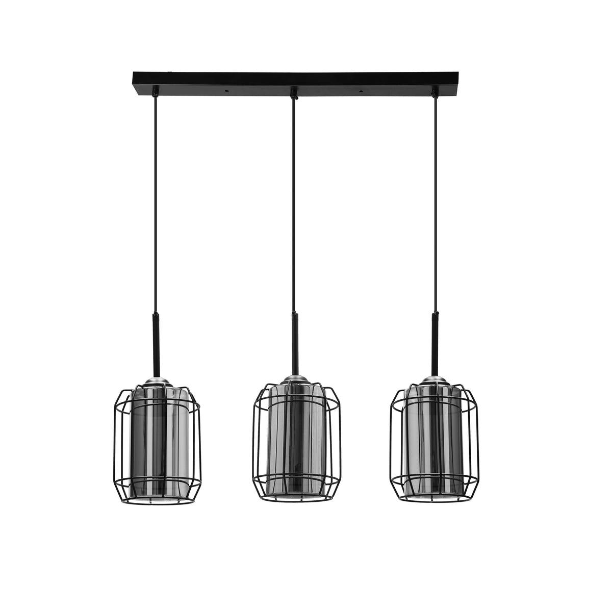 Jonera lampa wisząca czarny 3x40W E27 klosz dymiony
