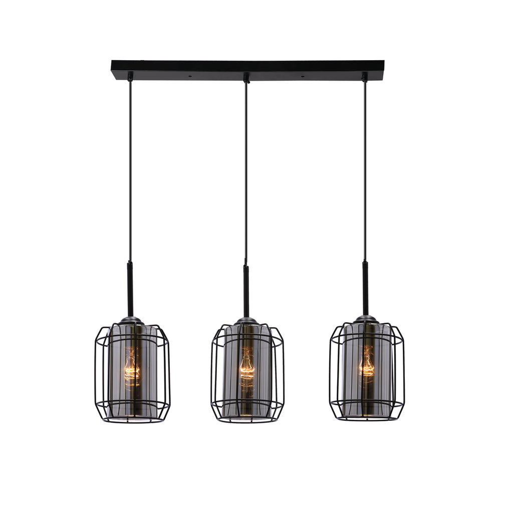 Jonera lampa wisząca czarny 3x40W E27 klosz dymiony