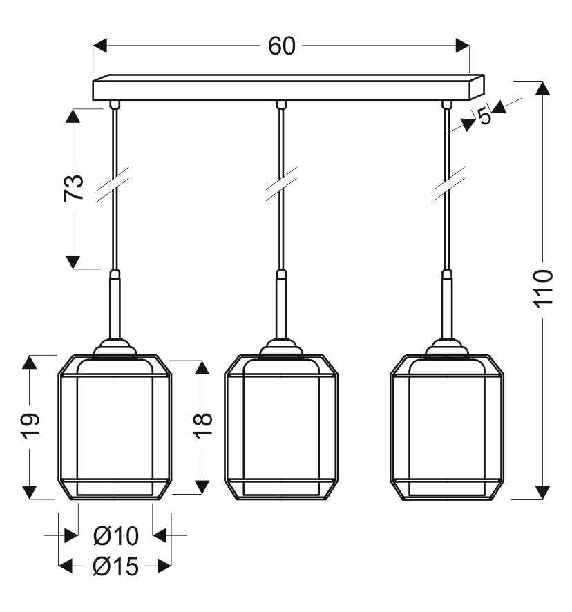 Jonera lampa wisząca czarny 3x40W E27 klosz dymiony