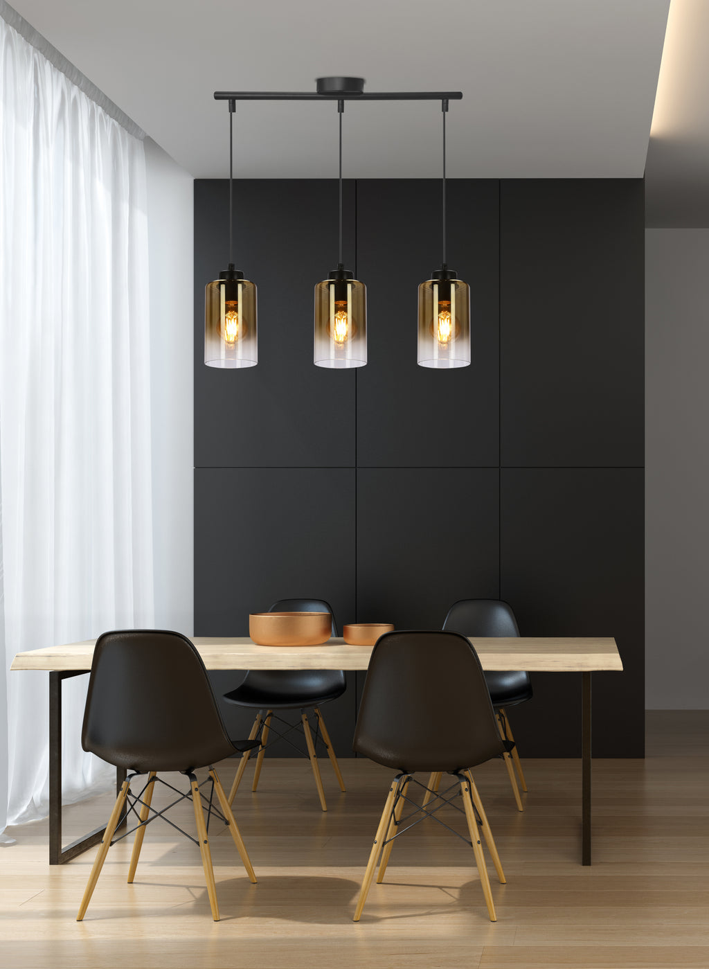 Aspra lampa wisząca czarny 3x60W E27 klosz bursztynowy