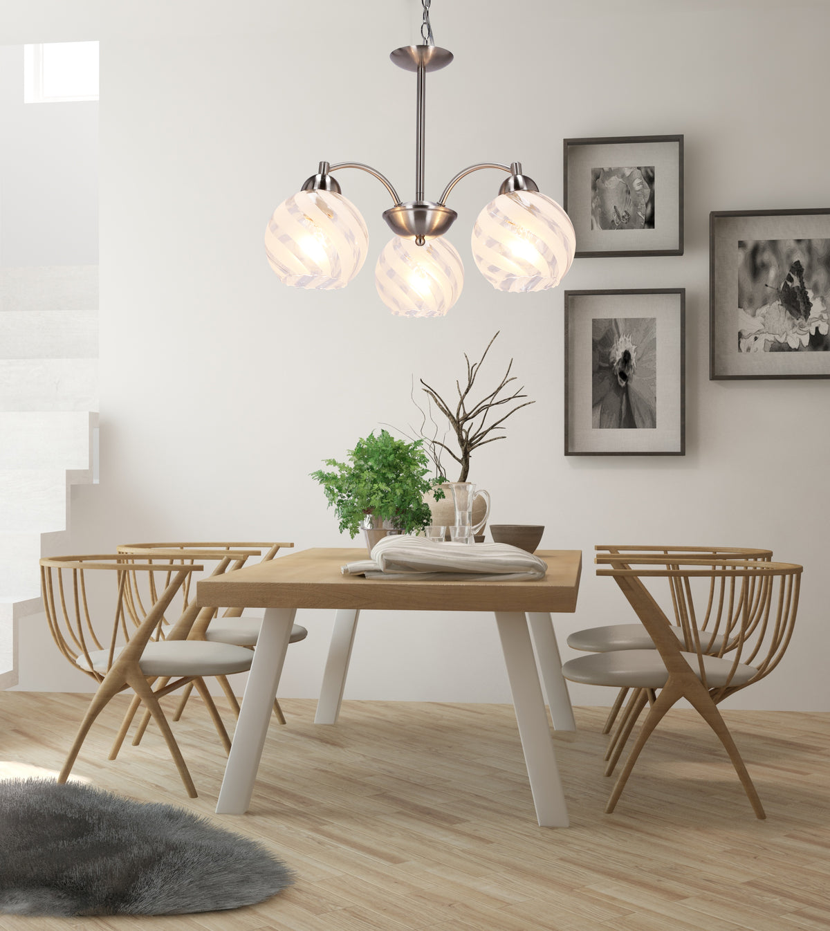 Baida lampa wisząca satynowy 3x60W E27 klosz matowo transparentny