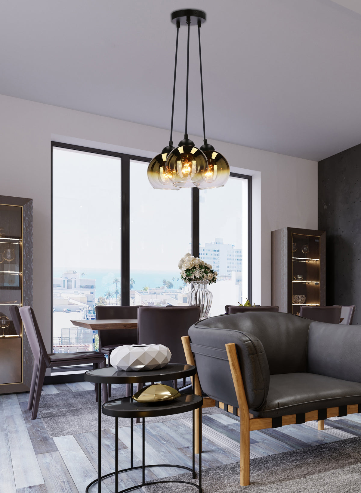 Nubia lampa wisząca czarny 3x60W E27 klosz złoty