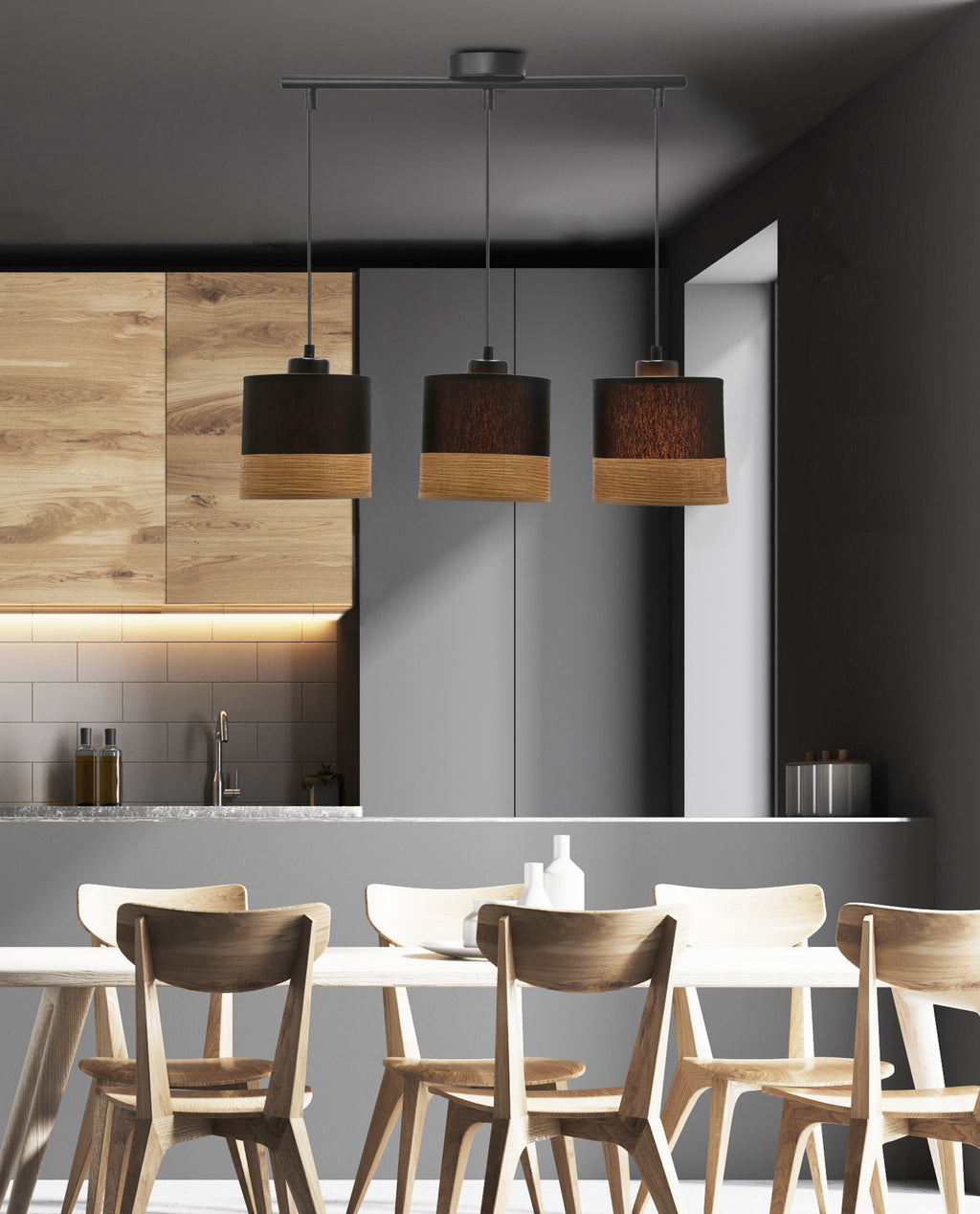 Porto lampa wisząca czarny 3x60W E27 abażur czarny+brązowy