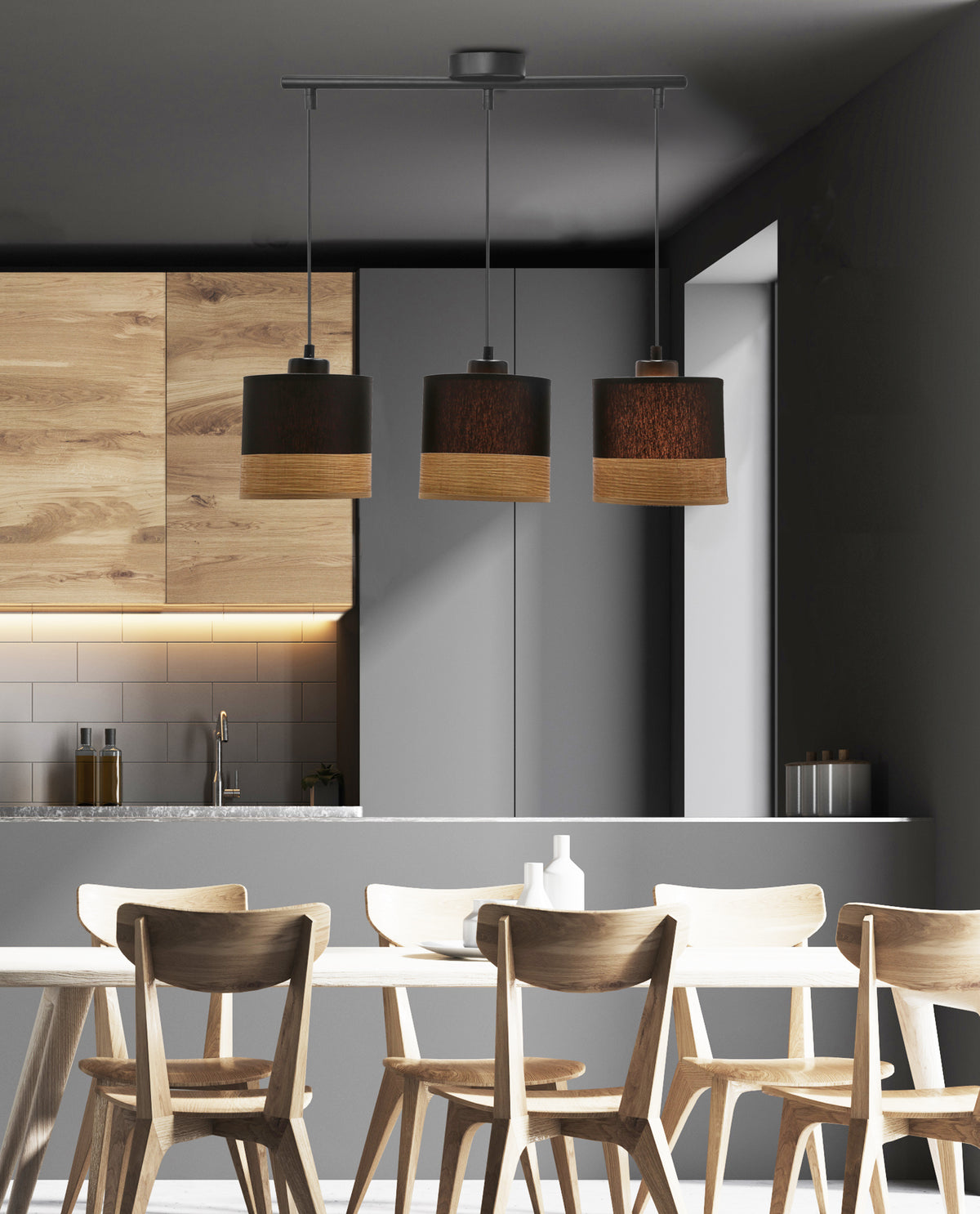 Porto lampa wisząca czarny 3x60W E27 abażur czarny+brązowy