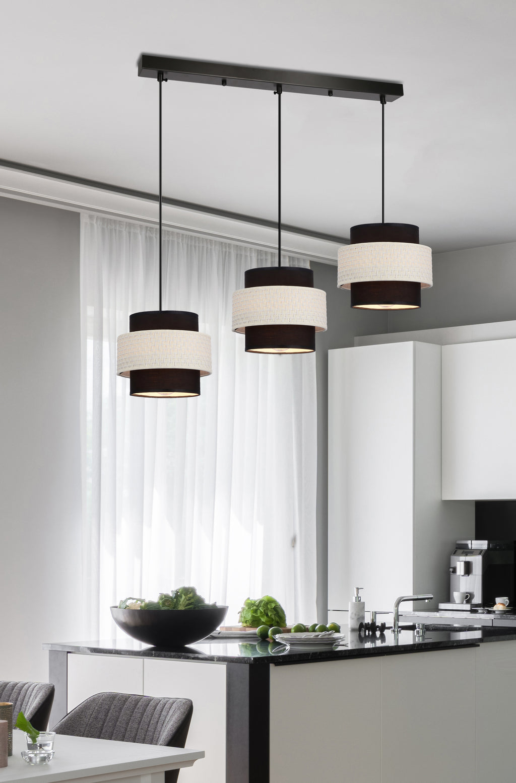 Benta lampa wisząca czarny 3x40W E27 abażur czarny+kremowy
