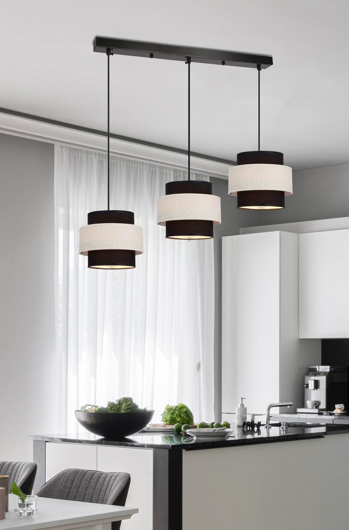 Benta lampa wisząca czarny 3x40W E27 abażur czarny+kremowy